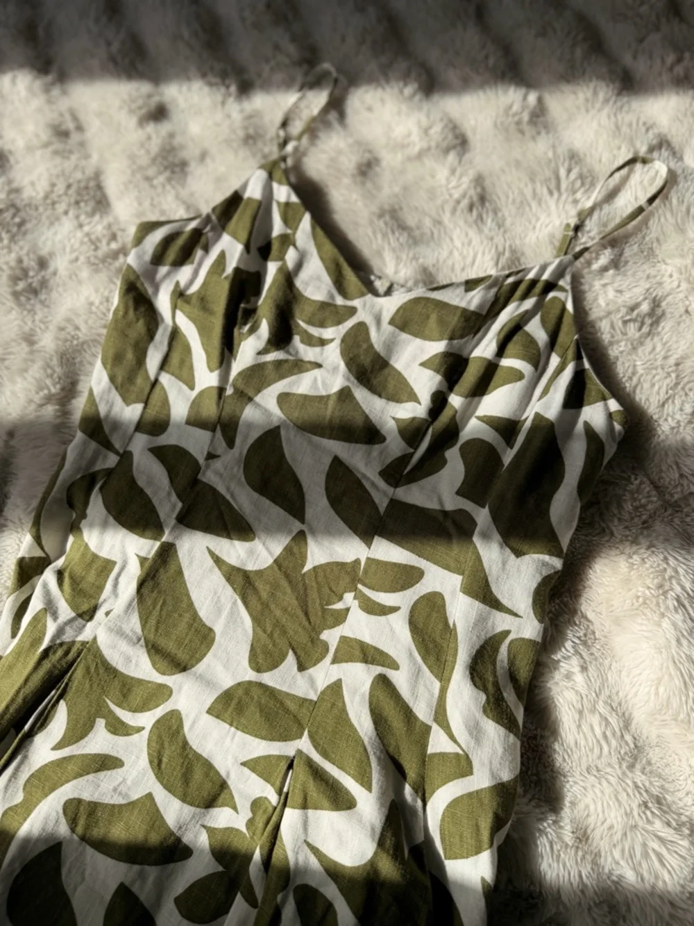 MSK Olive Green and White Leaf-Print Slip Dress - Picture 4 of 5
